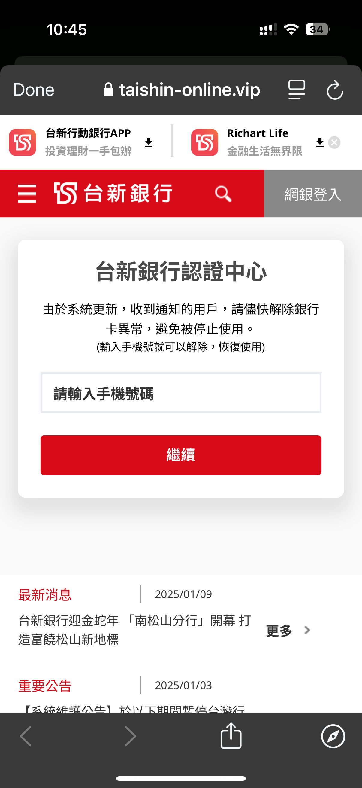 Fake Bank Screenshot